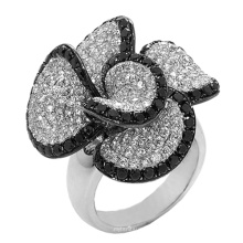 Черное и белое бриллиантовое кольцо из стерлингового серебра 925